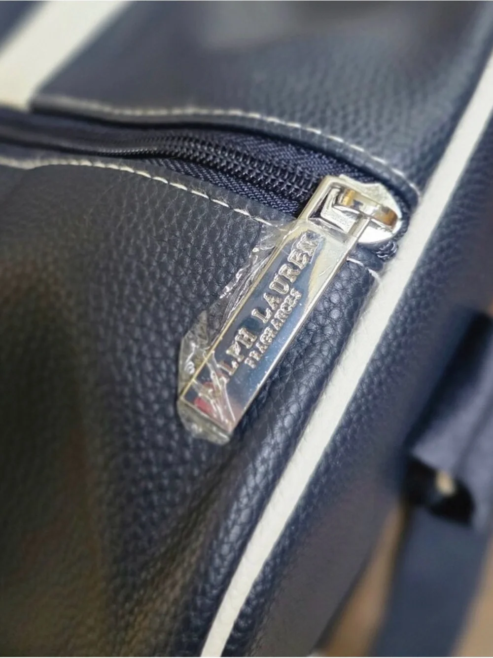 Ralph Lauren Navy and White Vegan Leather Duffel